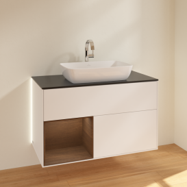 Тумба под раковину Villeroy & Boch Finion 100х50,1 см с подсветкой МДФ белый матовый лак/стекло черное матовое G772GNMT