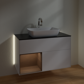 Тумба под раковину Villeroy & Boch Finion 100х50,1 см с подсветкой МДФ белый матовый лак/стекло черное матовое G772GNMT