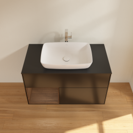 Тумба под раковину Villeroy & Boch Finion 100х50,1 см с подсветкой МДФ черный матовый лак/стекло черное матовое G772GNPD