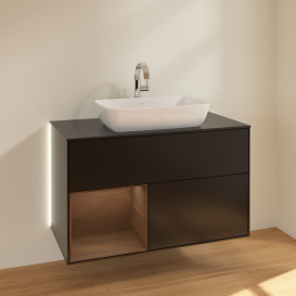 Тумба под раковину Villeroy & Boch Finion 100х50,1 см с подсветкой МДФ черный матовый лак/стекло черное матовое G772GNPD