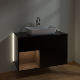 Тумба под раковину Villeroy & Boch Finion 100х50,1 см с подсветкой МДФ черный матовый лак/стекло черное матовое G772GNPD