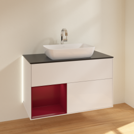 Тумба под раковину Villeroy & Boch Finion 100х50,1 см с подсветкой МДФ глянцевый белый лак/стекло черное матовое G772HBGF