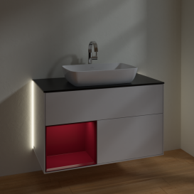 Тумба под раковину Villeroy & Boch Finion 100х50,1 см с подсветкой МДФ глянцевый белый лак/стекло черное матовое G772HBGF