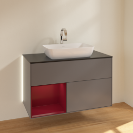 Тумба под раковину Villeroy & Boch Finion 100х50,1 см с подсветкой МДФ антрацит матовый лак/стекло черное матовое G772HBGK