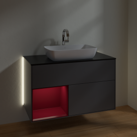 Тумба под раковину Villeroy & Boch Finion 100х50,1 см с подсветкой МДФ антрацит матовый лак/стекло черное матовое G772HBGK