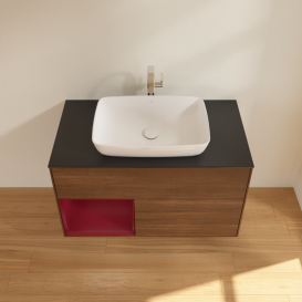 Тумба под раковину Villeroy & Boch Finion 100х50,1 см с подсветкой МДФ шпон грецкого ореха/стекло черное матовое G772HBGN