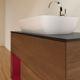 Тумба под раковину Villeroy & Boch Finion 100х50,1 см с подсветкой МДФ шпон грецкого ореха/стекло черное матовое G772HBGN