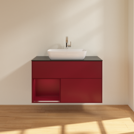 Тумба под раковину Villeroy & Boch Finion 100х50,1 см с подсветкой МДФ пион матовый лак/стекло черное матовое G772HBHB