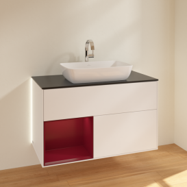 Тумба под раковину Villeroy & Boch Finion 100х50,1 см с подсветкой МДФ белый матовый лак/стекло черное матовое G772HBMT