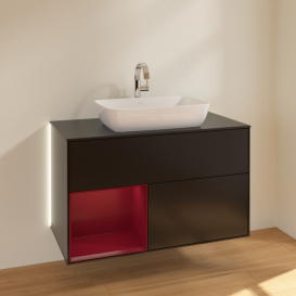 Тумба под раковину Villeroy & Boch Finion 100х50,1 см с подсветкой МДФ черный матовый лак/стекло черное матовое G772HBPD