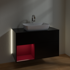 Тумба под раковину Villeroy & Boch Finion 100х50,1 см с подсветкой МДФ черный матовый лак/стекло черное матовое G772HBPD