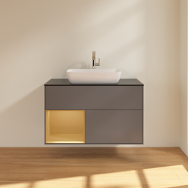 Тумба под раковину Villeroy & Boch Finion 100х50,1 см с подсветкой МДФ антрацит матовый лак/стекло черное матовое G772HFGK