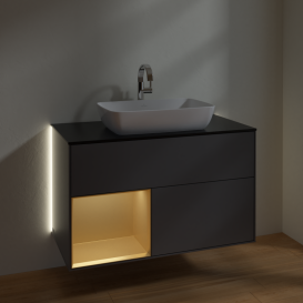 Тумба под раковину Villeroy & Boch Finion 100х50,1 см с подсветкой МДФ антрацит матовый лак/стекло черное матовое G772HFGK