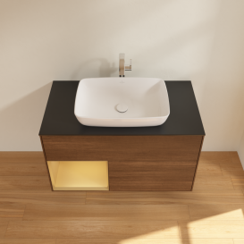 Тумба под раковину Villeroy & Boch Finion 100х50,1 см с подсветкой МДФ шпон грецкого ореха/стекло черное матовое G772HFGN