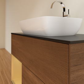 Тумба под раковину Villeroy & Boch Finion 100х50,1 см с подсветкой МДФ шпон грецкого ореха/стекло черное матовое G772HFGN