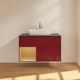 Тумба под раковину Villeroy & Boch Finion 100х50,1 см с подсветкой МДФ пион матовый лак/стекло черное матовое G772HFHB