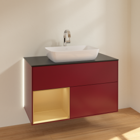 Тумба под раковину Villeroy & Boch Finion 100х50,1 см с подсветкой МДФ пион матовый лак/стекло черное матовое G772HFHB