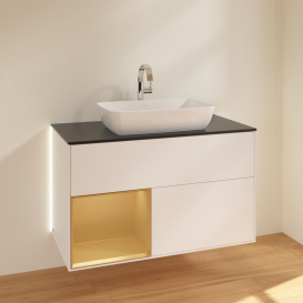 Тумба под раковину Villeroy & Boch Finion 100х50,1 см с подсветкой МДФ белый матовый лак/стекло черное матовое G772HFMT