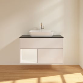 Тумба под раковину Villeroy & Boch Finion 100х50,1 см с подсветкой МДФ глянцевый белый лак/стекло черное матовое G772MTGF