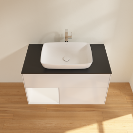 Тумба под раковину Villeroy & Boch Finion 100х50,1 см с подсветкой МДФ глянцевый белый лак/стекло черное матовое G772MTGF