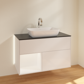 Тумба под раковину Villeroy & Boch Finion 100х50,1 см с подсветкой МДФ глянцевый белый лак/стекло черное матовое G772MTGF