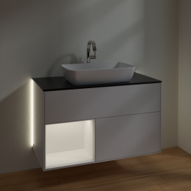 Тумба под раковину Villeroy & Boch Finion 100х50,1 см с подсветкой МДФ глянцевый белый лак/стекло черное матовое G772MTGF