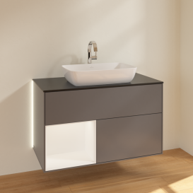 Тумба под раковину Villeroy & Boch Finion 100х50,1 см с подсветкой МДФ антрацит матовый лак/стекло черное матовое G772MTGK