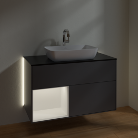 Тумба под раковину Villeroy & Boch Finion 100х50,1 см с подсветкой МДФ антрацит матовый лак/стекло черное матовое G772MTGK