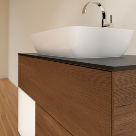 Тумба под раковину Villeroy & Boch Finion 100х50,1 см с подсветкой МДФ шпон грецкого ореха/стекло черное матовое G772MTGN