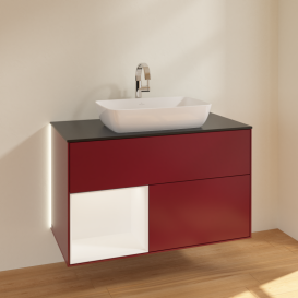 Тумба под раковину Villeroy & Boch Finion 100х50,1 см с подсветкой МДФ пион матовый лак/стекло черное матовое G772MTHB