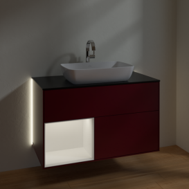 Тумба под раковину Villeroy & Boch Finion 100х50,1 см с подсветкой МДФ пион матовый лак/стекло черное матовое G772MTHB