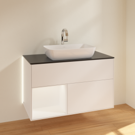 Тумба под раковину Villeroy & Boch Finion 100х50,1 см с подсветкой МДФ белый матовый лак/стекло черное матовое G772MTMT