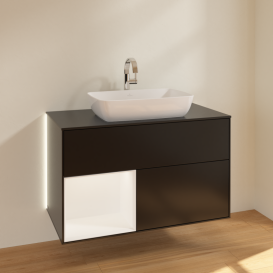 Тумба под раковину Villeroy & Boch Finion 100х50,1 см с подсветкой МДФ черный матовый лак/стекло черное матовое G772MTPD