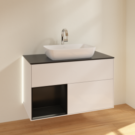 Тумба под раковину Villeroy & Boch Finion 100х50,1 см с подсветкой МДФ глянцевый белый лак/стекло черное матовое G772PDGF