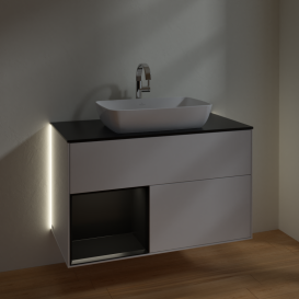Тумба под раковину Villeroy & Boch Finion 100х50,1 см с подсветкой МДФ глянцевый белый лак/стекло черное матовое G772PDGF