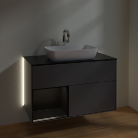 Тумба під раковину Villeroy & Boch Finion 100х50,1 см із підсвічуванням МДФ антрацит матовий лак/скло чорне матове G772PDGK