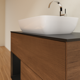 Тумба под раковину Villeroy & Boch Finion 100х50,1 см с подсветкой МДФ шпон грецкого ореха/стекло черное матовое G772PDGN