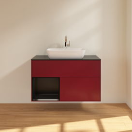 Тумба под раковину Villeroy & Boch Finion 100х50,1 см с подсветкой МДФ пион матовый лак/стекло черное матовое G772PDHB