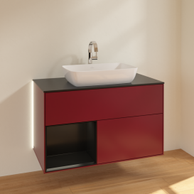 Тумба под раковину Villeroy & Boch Finion 100х50,1 см с подсветкой МДФ пион матовый лак/стекло черное матовое G772PDHB