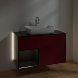 Тумба под раковину Villeroy & Boch Finion 100х50,1 см с подсветкой МДФ пион матовый лак/стекло черное матовое G772PDHB