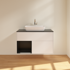 Тумба под раковину Villeroy & Boch Finion 100х50,1 см с подсветкой МДФ белый матовый лак/стекло черное матовое G772PDMT