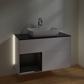 Тумба под раковину Villeroy & Boch Finion 100х50,1 см с подсветкой МДФ белый матовый лак/стекло черное матовое G772PDMT