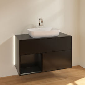 Тумба под раковину Villeroy & Boch Finion 100х50,1 см с подсветкой МДФ черный матовый лак/стекло черное матовое G772PDPD