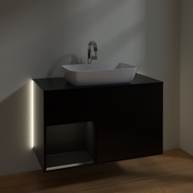 Тумба под раковину Villeroy & Boch Finion 100х50,1 см с подсветкой МДФ черный матовый лак/стекло черное матовое G772PDPD