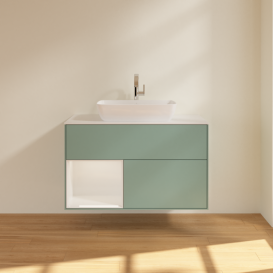 Тумба под раковину Villeroy & Boch Finion 100х50,1 см с подсветкой МДФ оливковый матовый лак/стекло белое матовое G771GFGM