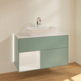 Тумба под раковину Villeroy & Boch Finion 100х50,1 см с подсветкой МДФ оливковый матовый лак/стекло белое матовое G771GFGM