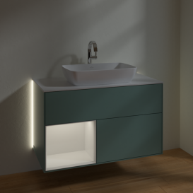 Тумба под раковину Villeroy & Boch Finion 100х50,1 см с подсветкой МДФ оливковый матовый лак/стекло белое матовое G771GFGM