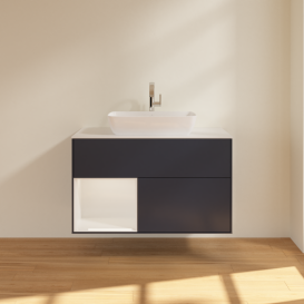 Тумба под раковину Villeroy & Boch Finion 100х50,1 см с подсветкой МДФ темно-синий матовый лак/стекло белое матовое G771GFHG
