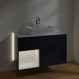Тумба под раковину Villeroy & Boch Finion 100х50,1 см с подсветкой МДФ темно-синий матовый лак/стекло белое матовое G771GFHG