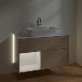 Тумба под раковину Villeroy & Boch Finion 100х50,1 см с подсветкой МДФ шпон дуба/стекло белое матовое G771GFPC